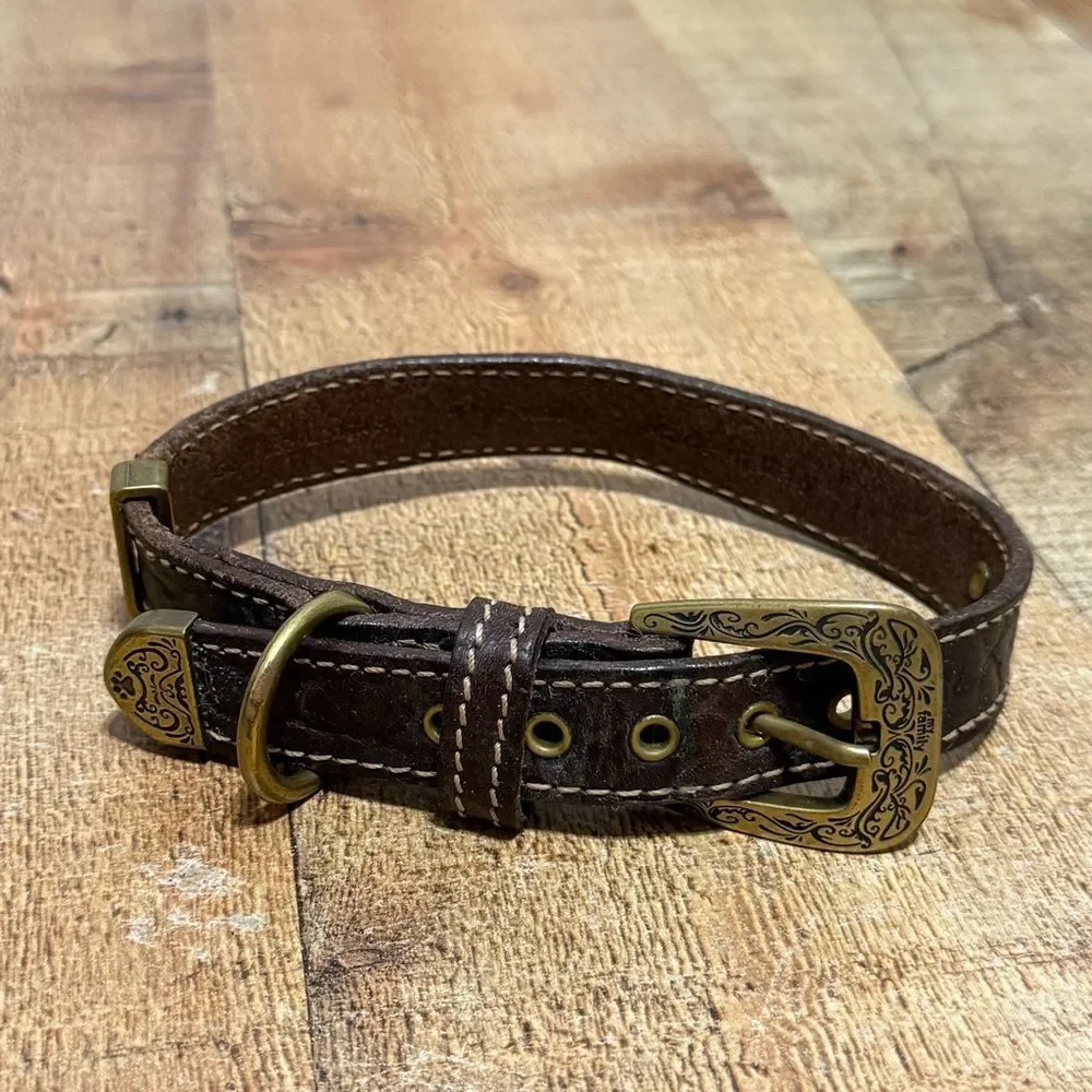 myfamily El Paso Genuine Embossed Italian Leather Dog Collar, Brown